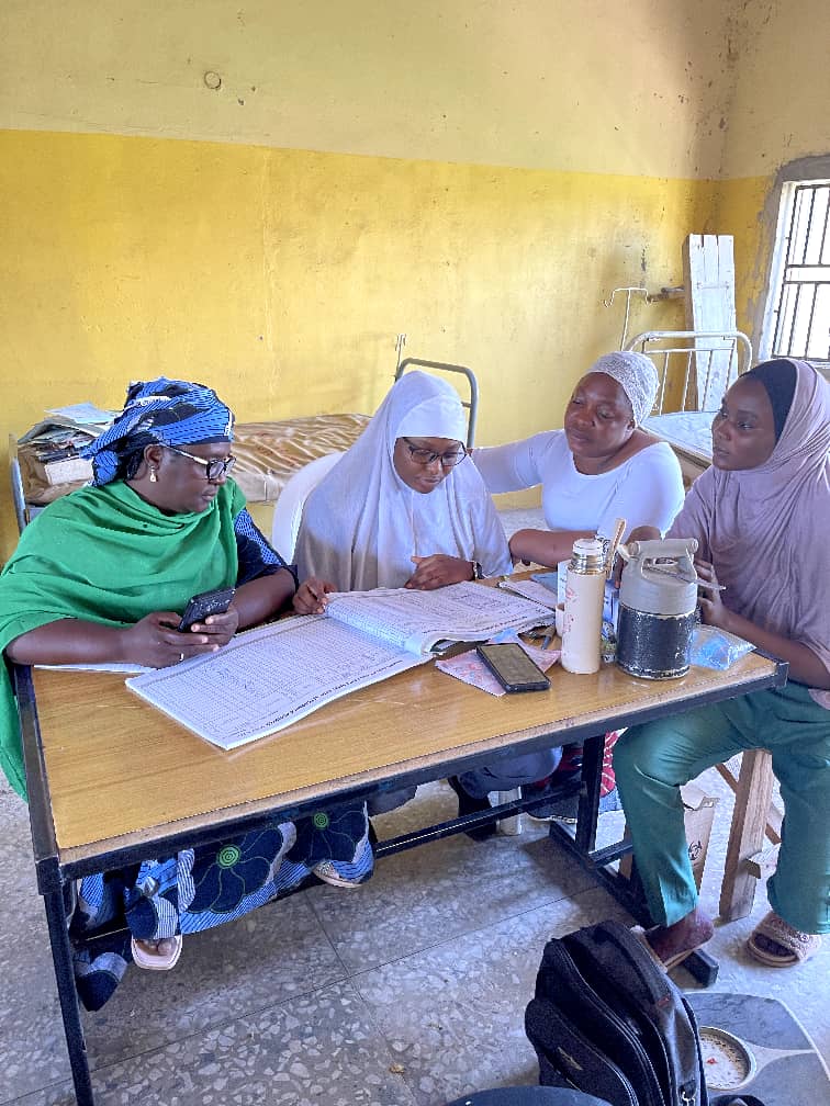 Mentee and mentors check over service delivery data entries together - Kano State, Nigeria.